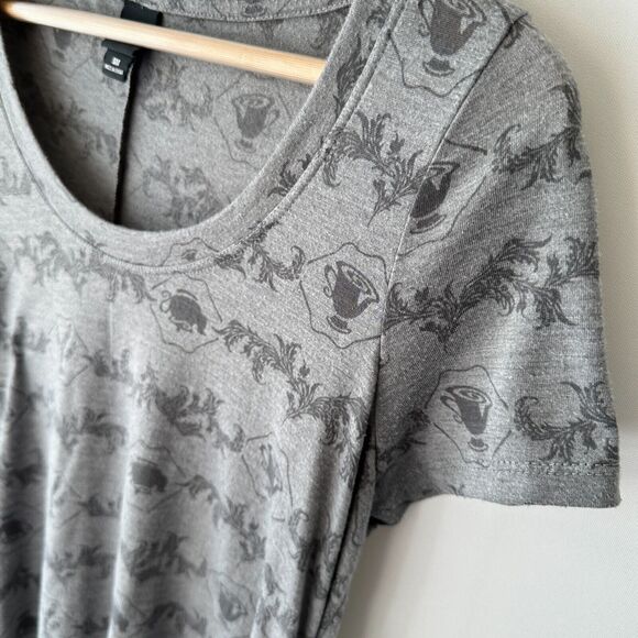 Disney Hot Topic Beauty & The Beast Gray Blouse Shirt Side Tie Mrs Potts Chip SM - Picture 5 of 11